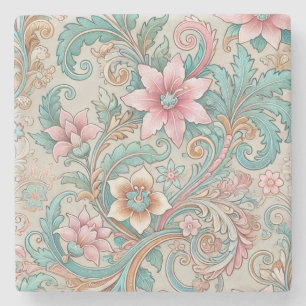 Pink Aquamarin Boho Indonesische Batik Floral Wass Steinuntersetzer