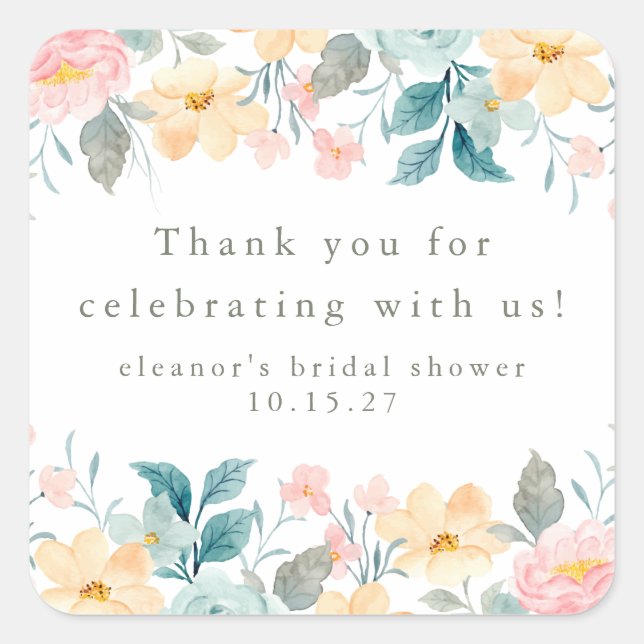 Pink Aquamarin floral Brautparty Custom Vielen Dan Quadratischer Aufkleber (Vorderseite)