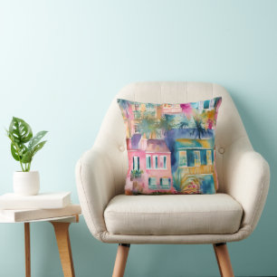 Pink, Aquamarin, gelb, Palmen Kissen