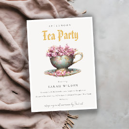 Pink Aquamarin Gold Floral Teacup Nachmittag Tee P Einladung