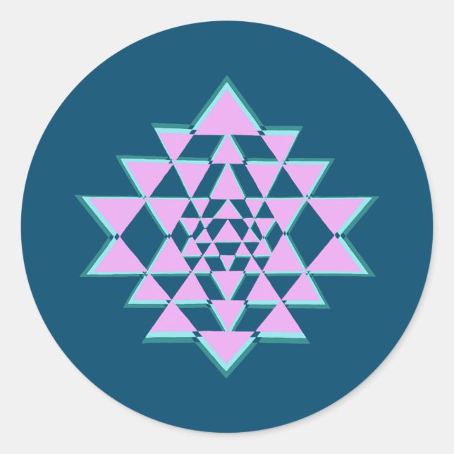 Pink Aquamarin Heiliger Sanskrit Sri Yantra Symbol Runder Aufkleber (Vorderseite)
