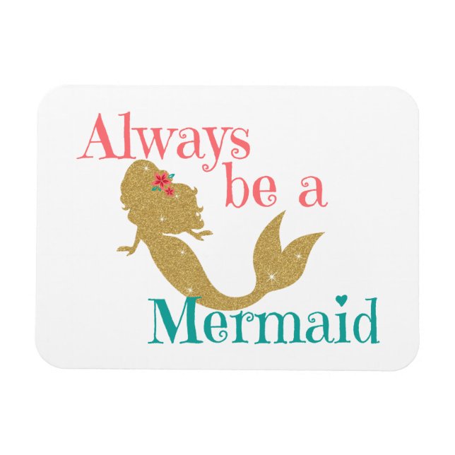 Pink Aquamarin Immer mit Gold-Glitzer Meerjungfrau Magnet (Horizontal)