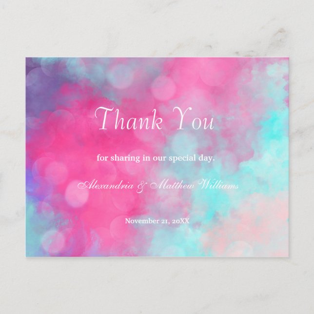 Pink aquamarin Lavendel Aquarell Vielen Dank Postkarte (Vorderseite)