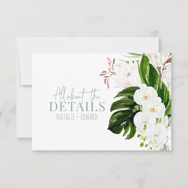 Pink, aquamarin + orchid, tropisch-blumengeschmück save the date (Vorderseite)