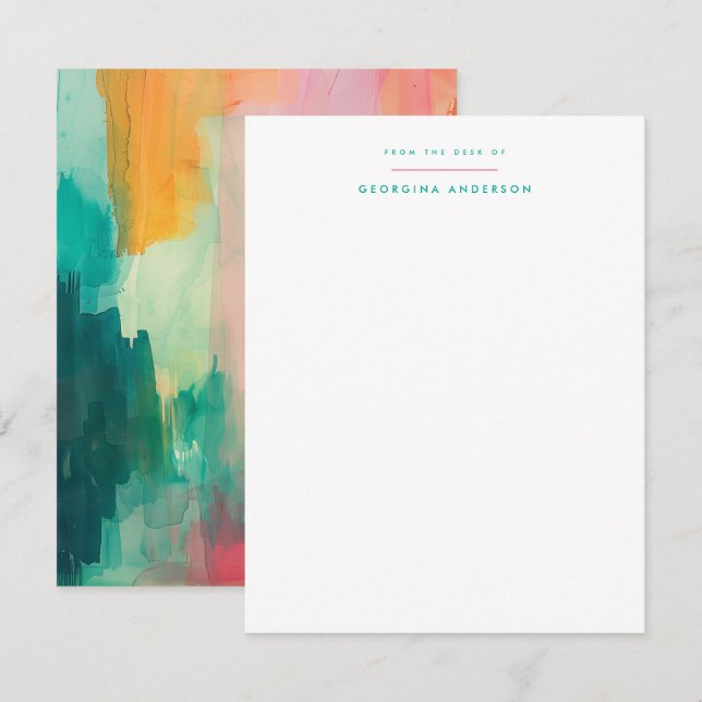 Pink Aquamarin Painted Personal Stationery Mitteilungskarte (Vorne/Hinten)