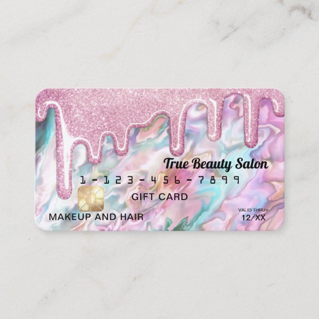 Pink Aquamarin Pearl Opal Glitzer Tropfen Gift Gut Visitenkarte (Vorderseite)