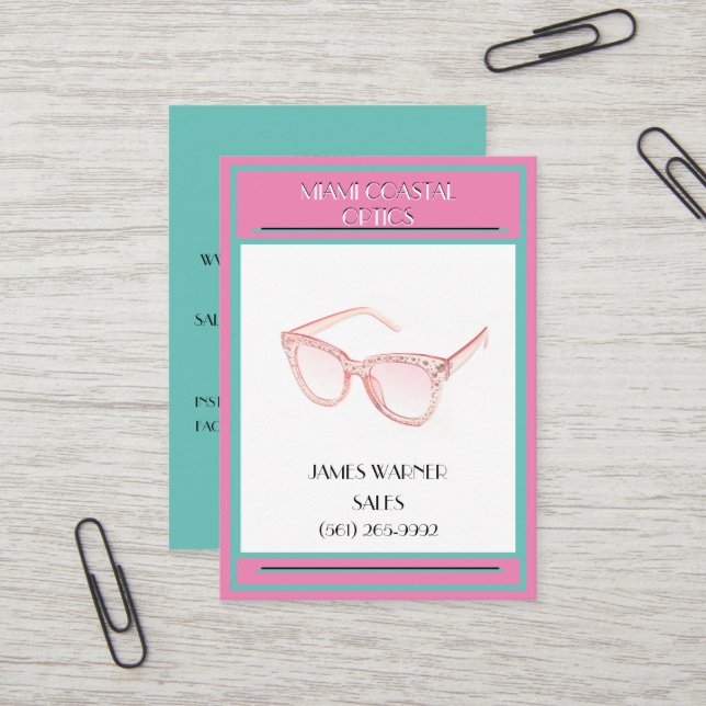 Pink & Aquamarin Retro 80er Miami-Sonnenbrille Visitenkarte (Vorderseite/Rückseite Beispiel)