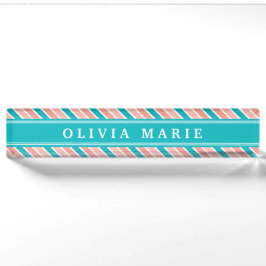 Pink-Aquamarin-Weiß-Streifen-Muster mit Name Namensplakette