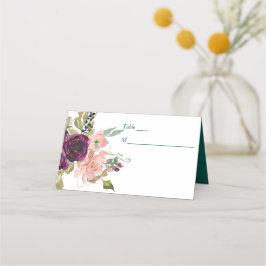 Pink Aquamarine Burgund-Blumenhochzeit Platzkarte