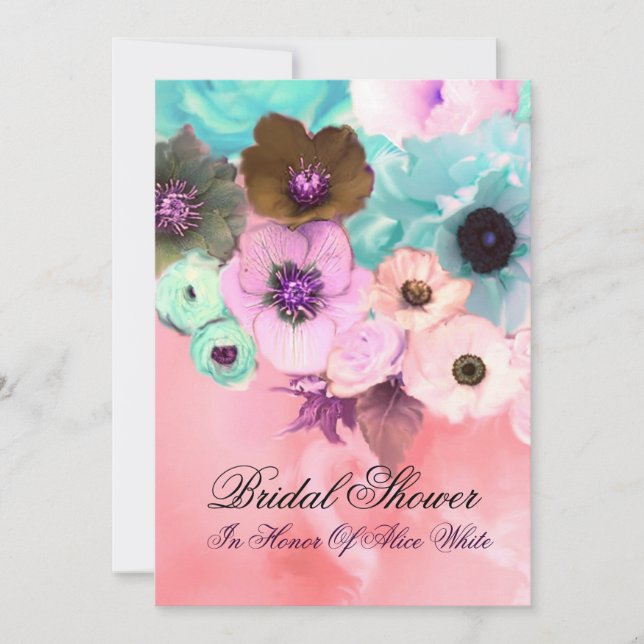 PINK AQUAMARINE ROSE UND ANEMONE BLUME BRAUTPARTY EINLADUNG (Vorderseite)