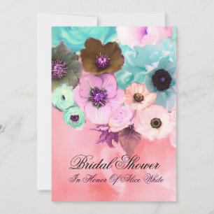 PINK AQUAMARINE ROSE UND ANEMONE BLUME BRAUTPARTY EINLADUNG