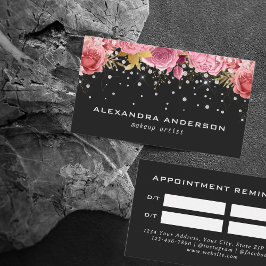 Pink Aquarell Blume Diamant Glitzer Salon Schwarz Terminkarte