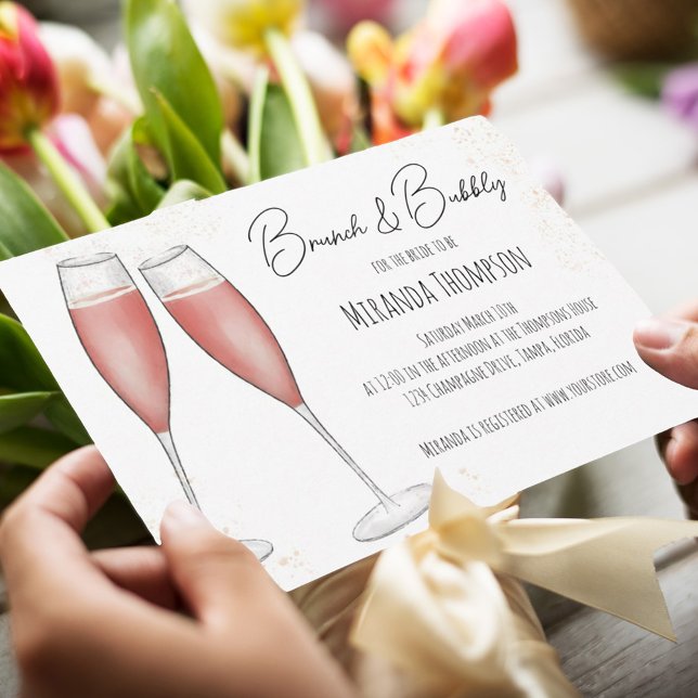 Pink-Aquarell-Brunch und Bubbly-Brautparty Einladung (Von Creator hochgeladen)