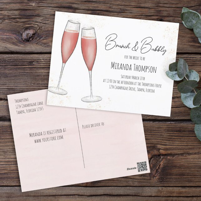 Pink-Aquarell-Brunch und Bubbly-Brautparty Postkarte (Von Creator hochgeladen)