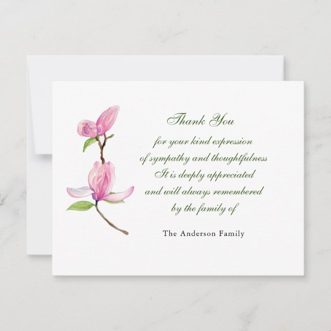 Pink Aquarell Magnolia Blume Dankeschön Karte (Vorderseite)