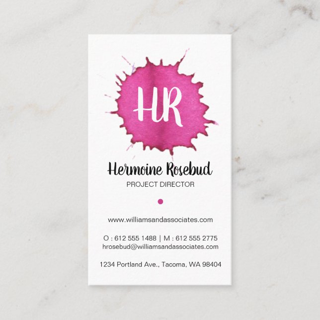 Pink-Aquarell - Monogramm-Visitenkarte Visitenkarte (Vorderseite)