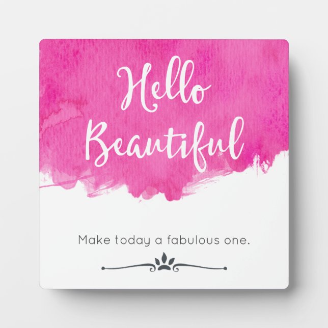 Pink Aquarell Paint Spritzer Hallo Beautiful Fotoplatte (Vorderseite)