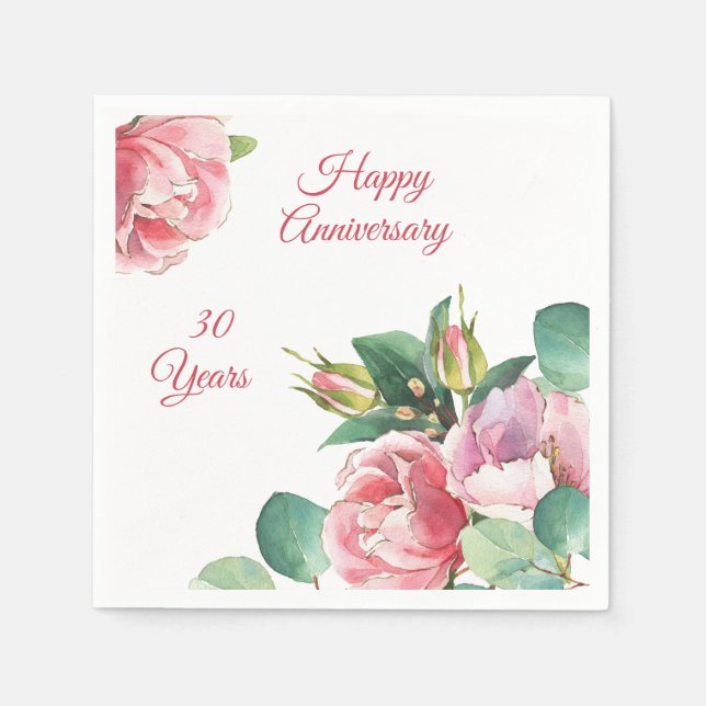 Pink Aquarell Rose und Folipapier Napkin Serviette (Vorderseite)
