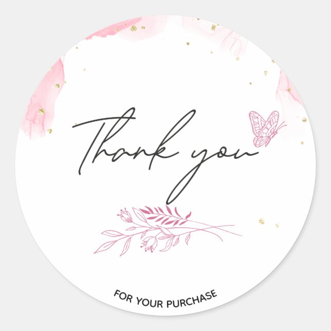 Pink Aquarell Unternehmen Vielen Dank Runder Aufkleber (Vorderseite)