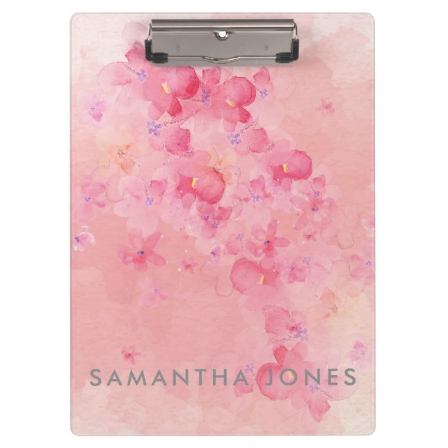 Pink Aquarellfarben Anstrich Pastellfarbene Blume Klemmbrett (Vorderseite)