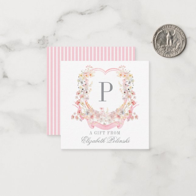 Pink Aquarellfarben Wappen nach Maß Geschenkverpac Mitteilungskarte (Vorderseite/Rückseite Beispiel)