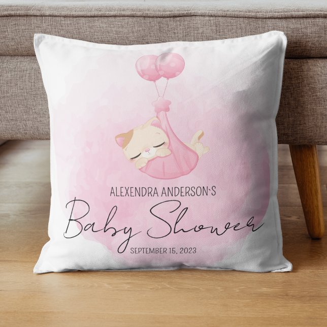 Pink Aquarellkatzenleder-Sake für Mädchen Dusche Kissen (Von Creator hochgeladen)