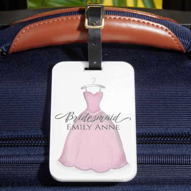 Pink Aquarellkleid Bridesmaid Personalisiert Gepäckanhänger (Vorderseite Insitu 2)