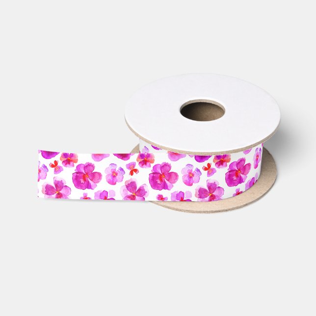 Pink Aquarellpansy violas art band Satinband (Spule)
