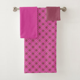 Pink Arabesque Star Floral Seamless Pattern Badhandtuch Set