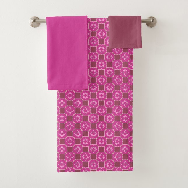 Pink Arabesque Star Floral Seamless Pattern Badhandtuch Set (Insitu)