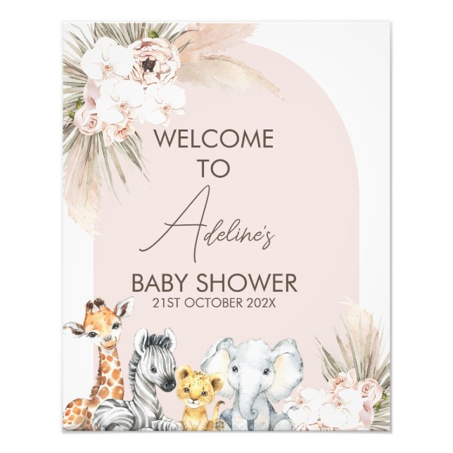 Pink Arch Safari Wild One Baby Dusche Begrüßungsze Fotodruck (Vorne)