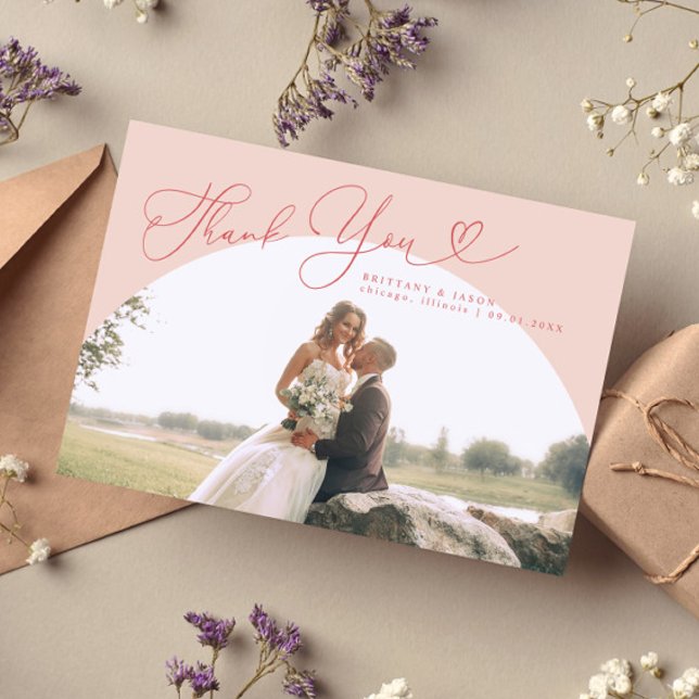 Pink Arch Wedding Danke, Script Dankeskarte (Von Creator hochgeladen)