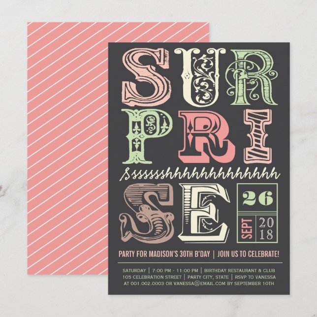 Pink Art Deco Surprise Party Adulte Invitation d'a (Devant / Derrière)