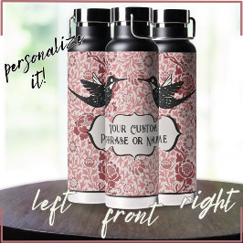 Pink Art Nouveau Floral Giro Grunge Hummingbirds Trinkflasche
