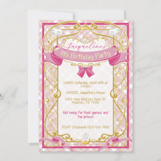 Pink Art Nouveau Princess Birthday Invitation Einladung