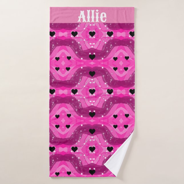 Pink art pop culture black heart (Serviette de bain)
