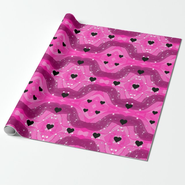 Pink art pop culture black heart geschenkpapier (Ungerollt)