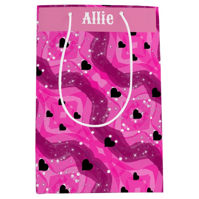 Pink art pop culture black heart mittlere geschenktüte (Vorderseite)