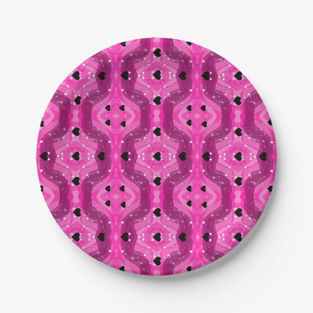 Pink art pop culture black heart pappteller (Vorderseite)