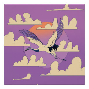 Pink Asian Crane Bird Poster