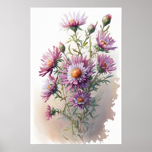 Pink Aster Blumen Art Print Poster (Vorne)