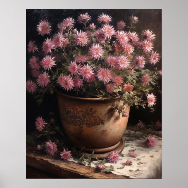Pink Aster Blumen Art Print Poster (Vorne)