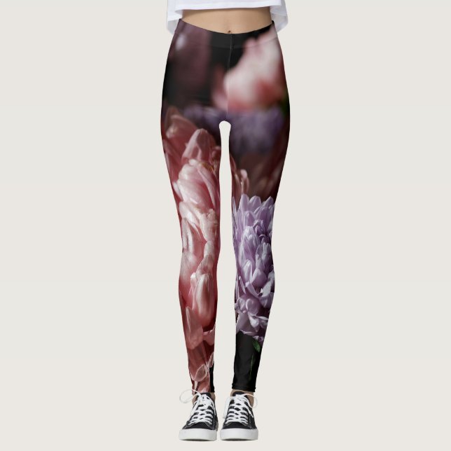 Pink Aster Bouquet: Barockbeleuchtung. Leggings (Vorderseite)