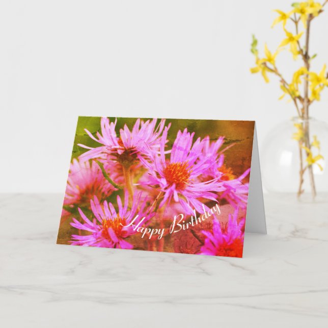 Pink Asters Blume Kunst Geburtstag Karte (Gelbe Blume)