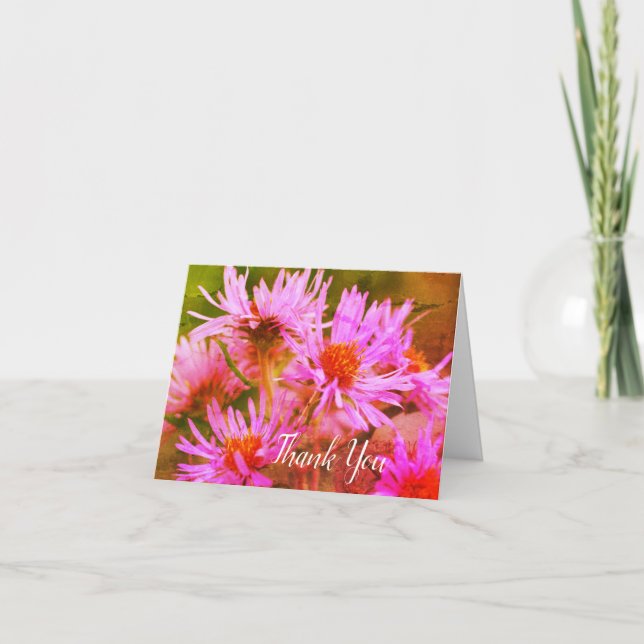 Pink Asters Blumen Art Dankeschön Card Dankeskarte (Vorderseite)