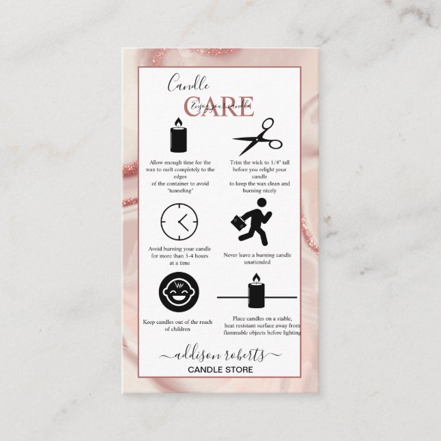 Pink-ästhetische Candle Care-Visitenkarte Visitenkarte (Vorderseite)