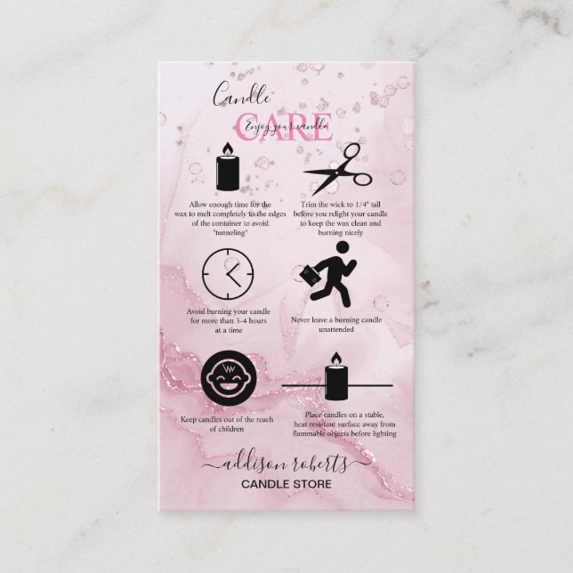 Pink-ästhetische Candle Care-Visitenkarte Visitenkarte (Vorderseite)
