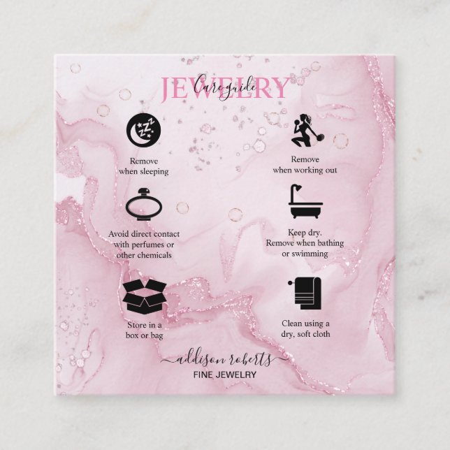 Pink Ästhetische Juwelenpflege Quadratische Visitenkarte (Vorderseite)