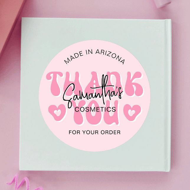 Pink ästhetische Retro Groovy Danke Geschäft Runder Aufkleber (Von Creator hochgeladen)