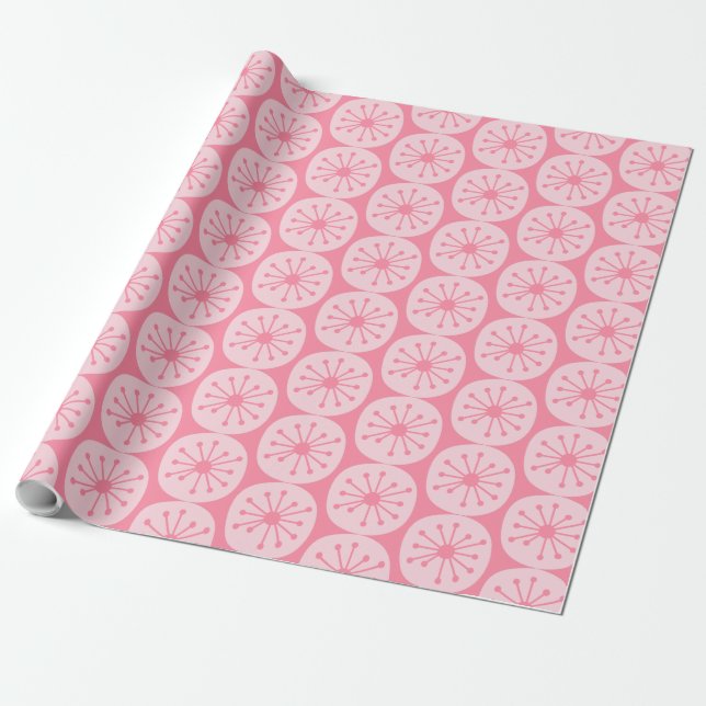 Pink Atomdots Mitteljahrhundert Modernes Muster in Geschenkpapier (Ungerollt)